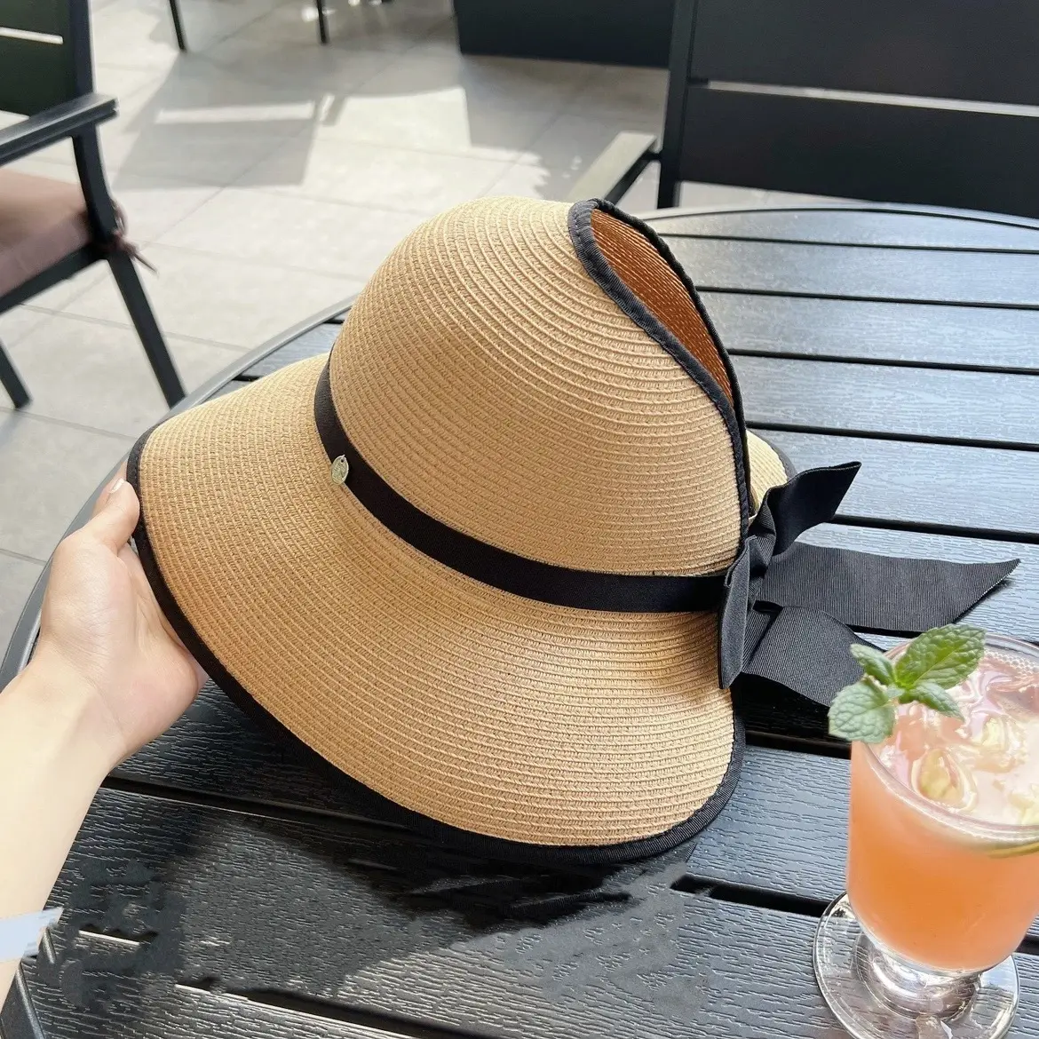 Japanese Summer Vacation With Large Eaves, Sun Protection, Sun Shading, Grass Weaving, UV Protection, Foldable Top Hat, Bow Hat