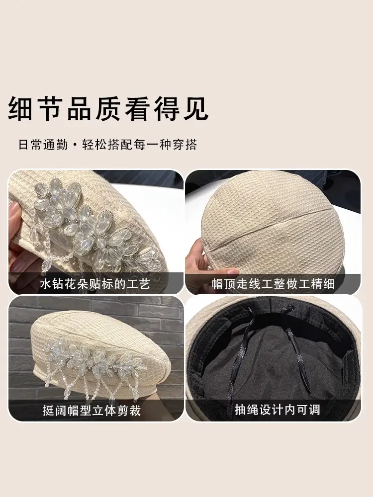 Xiaoxiangfeng Pearl Tassel New Beret Children's Four Seasons Show Face Little Painter Hat Korean Fashion Newspaper Children's Ha