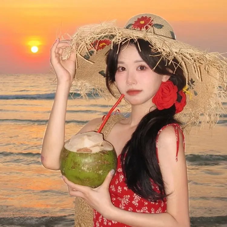 Hollow out Lafite Grass Hat for Women 2025 New Seaside Beach Hat Summer Large brimmed Woven Sunshade Sun Hat