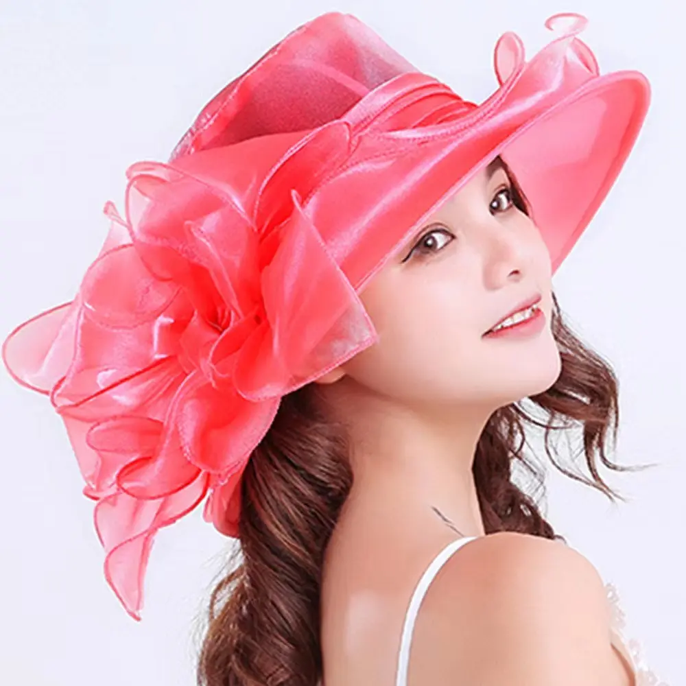Women Organza Mesh Hat Ruffles Wide Brim Summer Bridal Sun Hat French Europe And America Exquisite Party Cap Beach Cap