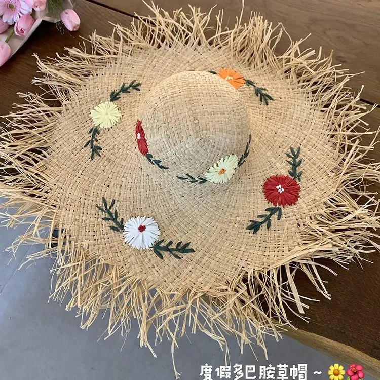 Hollow out Lafite Grass Hat for Women 2025 New Seaside Beach Hat Summer Large brimmed Woven Sunshade Sun Hat
