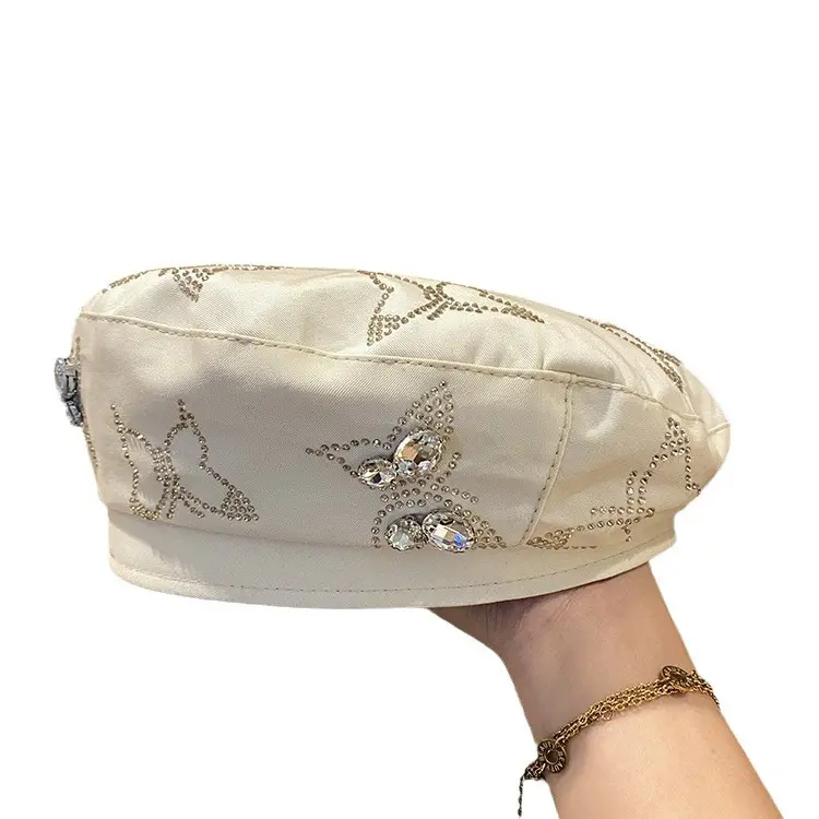 Beret Women's Butterfly Rhinestone High-End Sense Bud Hat Spring And Summer Korean Versatile Painter Hat Sun Hat