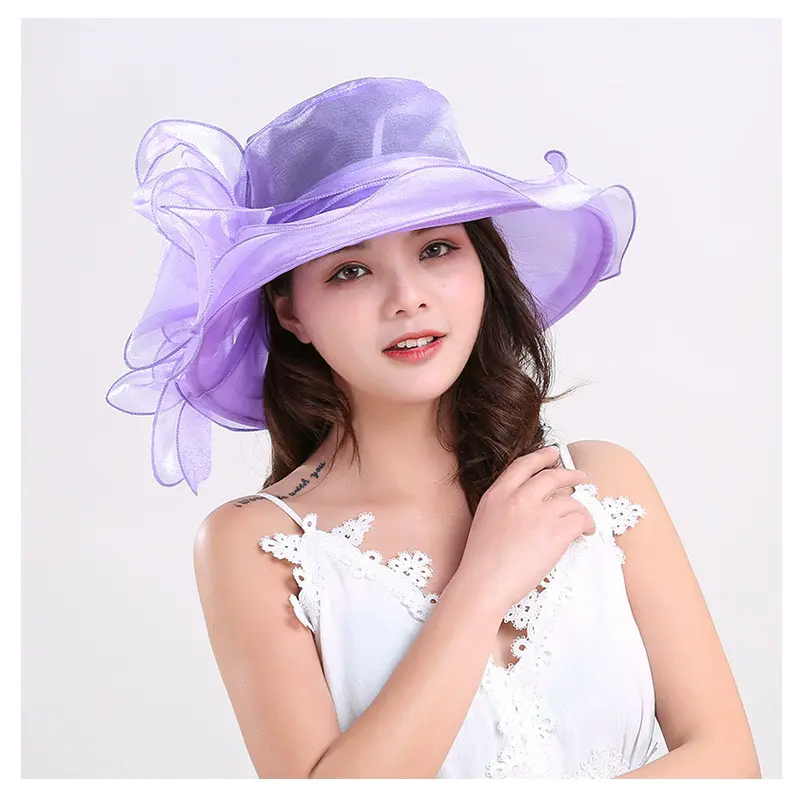 Women Organza Mesh Hat Ruffles Wide Brim Summer Bridal Sun Hat French Europe And America Exquisite Party Cap Beach Cap