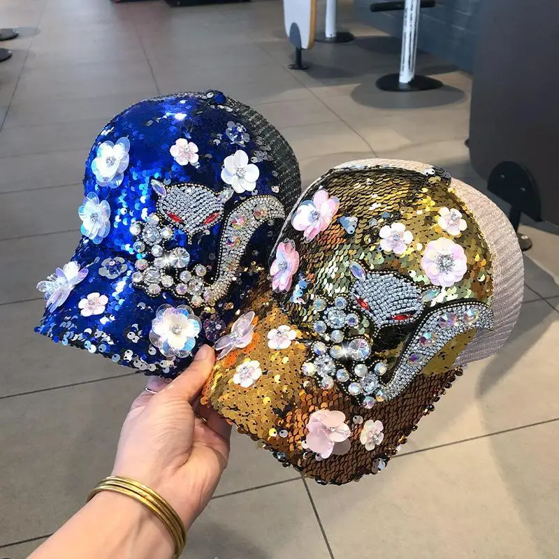 Diamond Sequin Duckbill Hat for Shading Outdoor Sun Hat, Reflective Summer Thin Women's Breathable Summer Women's Baseball Cap