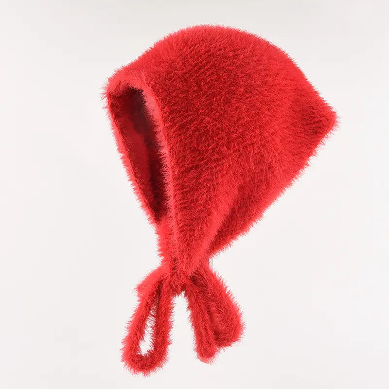 French Style Headscarf For Women in Autumn And Winter, Warm, Plush, Knitted Yarn, Triangular Scarf, Cute Tie, Tie, Headband, Hat