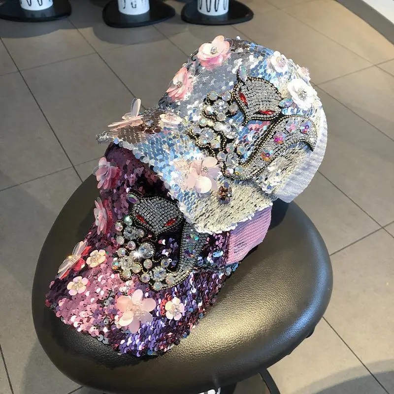 Diamond Sequin Duckbill Hat for Shading Outdoor Sun Hat, Reflective Summer Thin Women's Breathable Summer Women's Baseball Cap