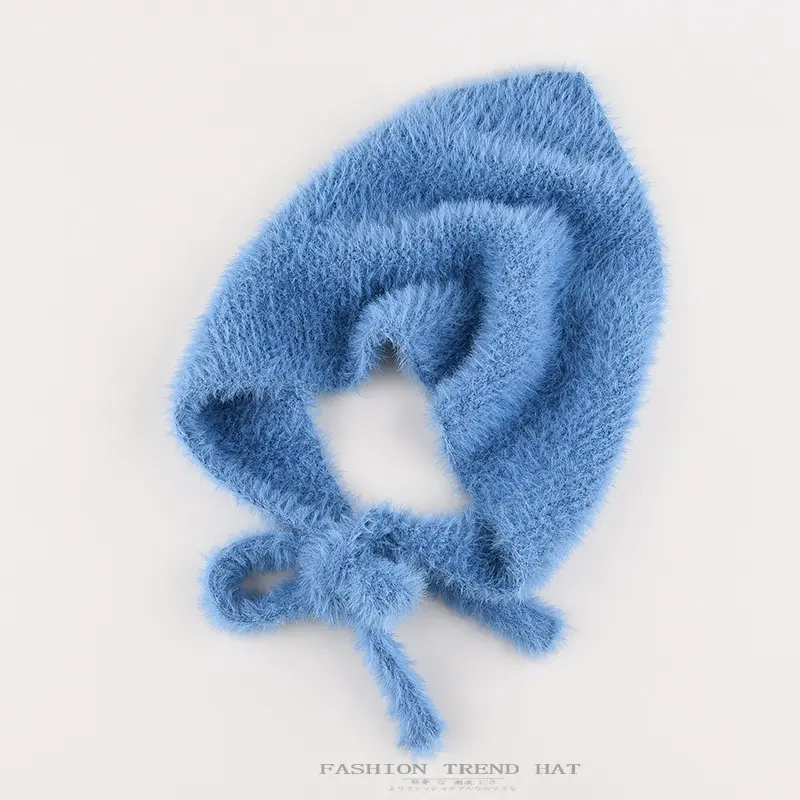 French Style Headscarf For Women in Autumn And Winter, Warm, Plush, Knitted Yarn, Triangular Scarf, Cute Tie, Tie, Headband, Hat