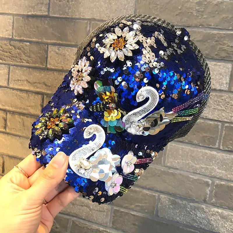 Diamond Sequin Duckbill Hat for Shading Outdoor Sun Hat, Reflective Summer Thin Women's Breathable Summer Women's Baseball Cap