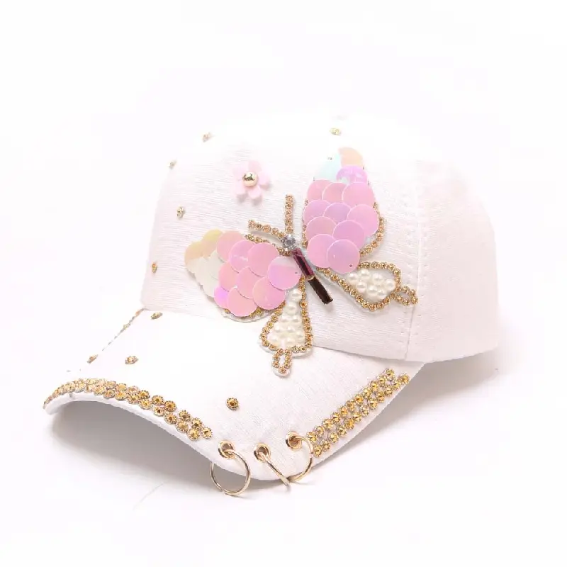 Autumn Women's Baseball Cap Women Full Crystal Colorful Big Butterfly Hat Cotton Shiny Metal Snapback Caps Hip Hop hats