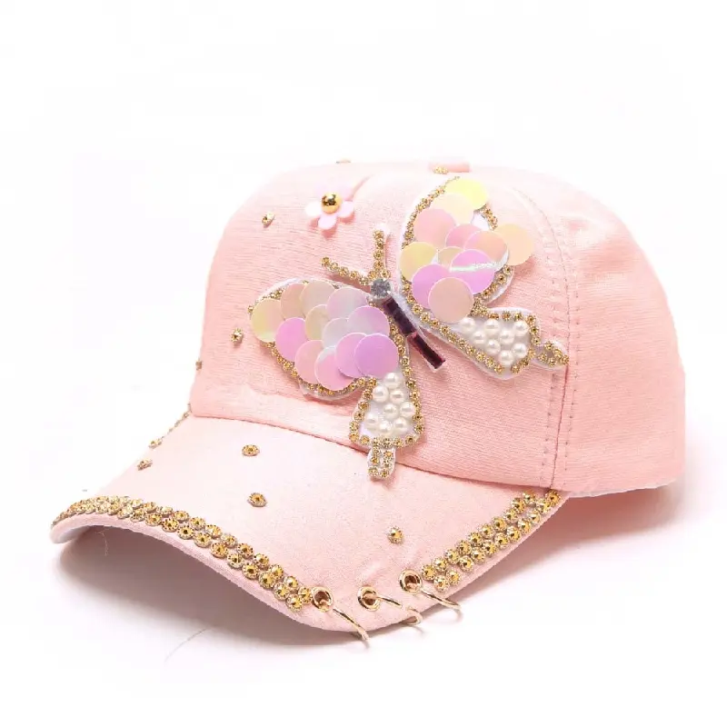 Autumn Women's Baseball Cap Women Full Crystal Colorful Big Butterfly Hat Cotton Shiny Metal Snapback Caps Hip Hop hats