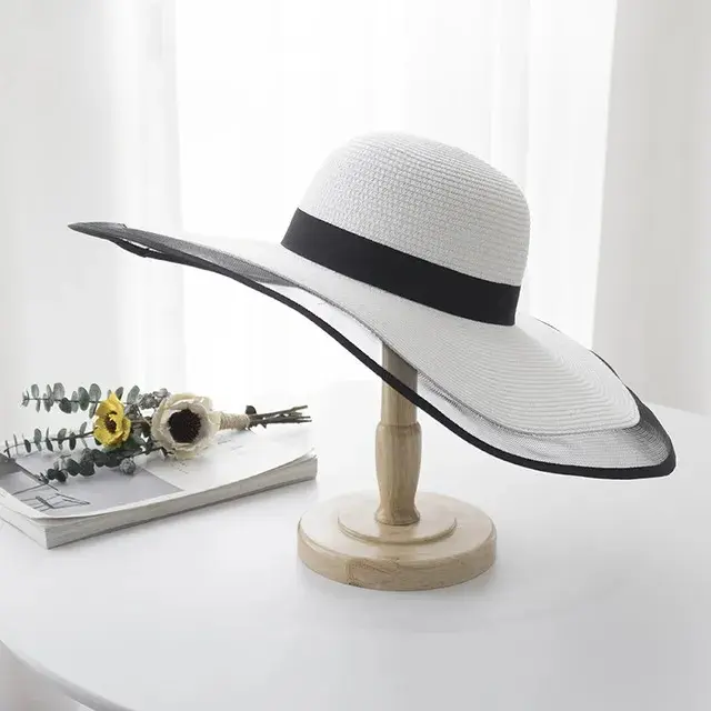 Summer Elegant and Fashionable Women's Mesh Wide Edge Straw Hat Sunscreen and Sunshade Hat Soft Foldable Beach Hat