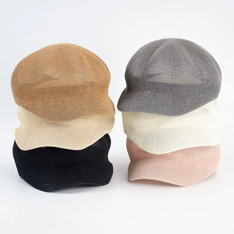 Octagonal Cap Straw Women Summer Thin Newsboy Cap Painter Adjustable Rope Knitted Beret Mesh Breathable Boinas Para Mujer