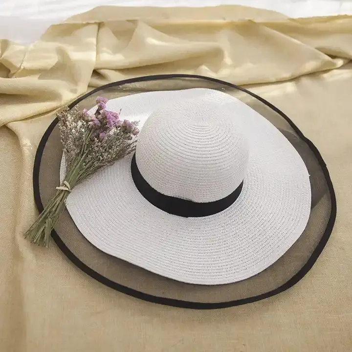 Summer Elegant and Fashionable Women's Mesh Wide Edge Straw Hat Sunscreen and Sunshade Hat Soft Foldable Beach Hat
