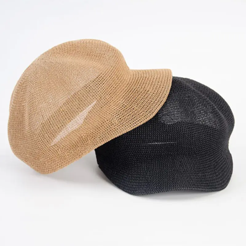 Octagonal Cap Straw Women Summer Thin Newsboy Cap Painter Adjustable Rope Knitted Beret Mesh Breathable Boinas Para Mujer