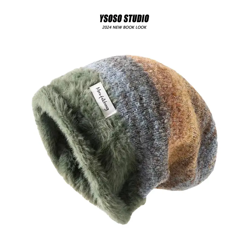 Color Blocked Hat, Japanese Soft And Warm Pullover Hat, Versatile For Autumn And Winter, Plush Cold Hat, Personalized Pile Hat