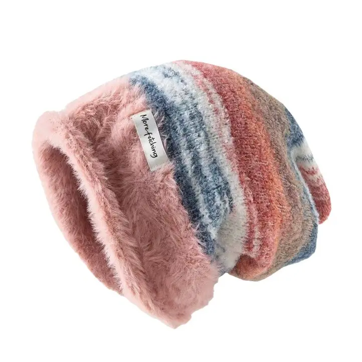 Color Blocked Hat, Japanese Soft And Warm Pullover Hat, Versatile For Autumn And Winter, Plush Cold Hat, Personalized Pile Hat