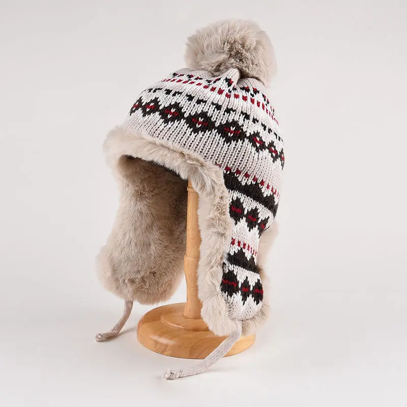 Fashion Retro Lei Feng Hat Women's Warm Autumn And Winter Plush Windproof Versatile Ear Protection Knitted Hat Ski Cap