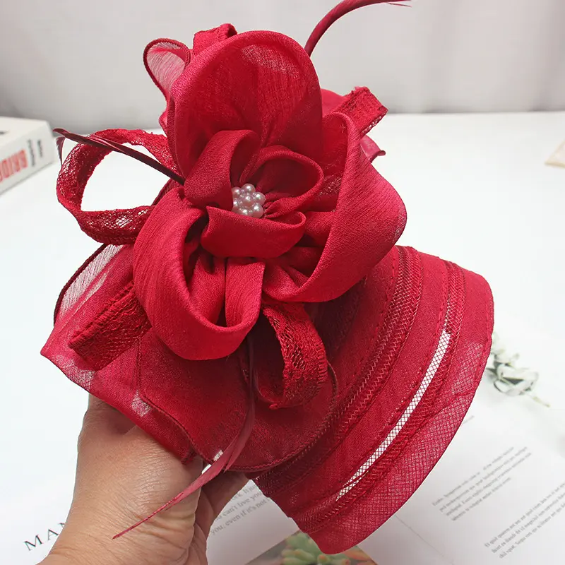 New Fashion Women Summer Organza Sun Hats Wide Brim With Big Flower Fedora Hat Elegant Ladies Wedding Church Party Hat