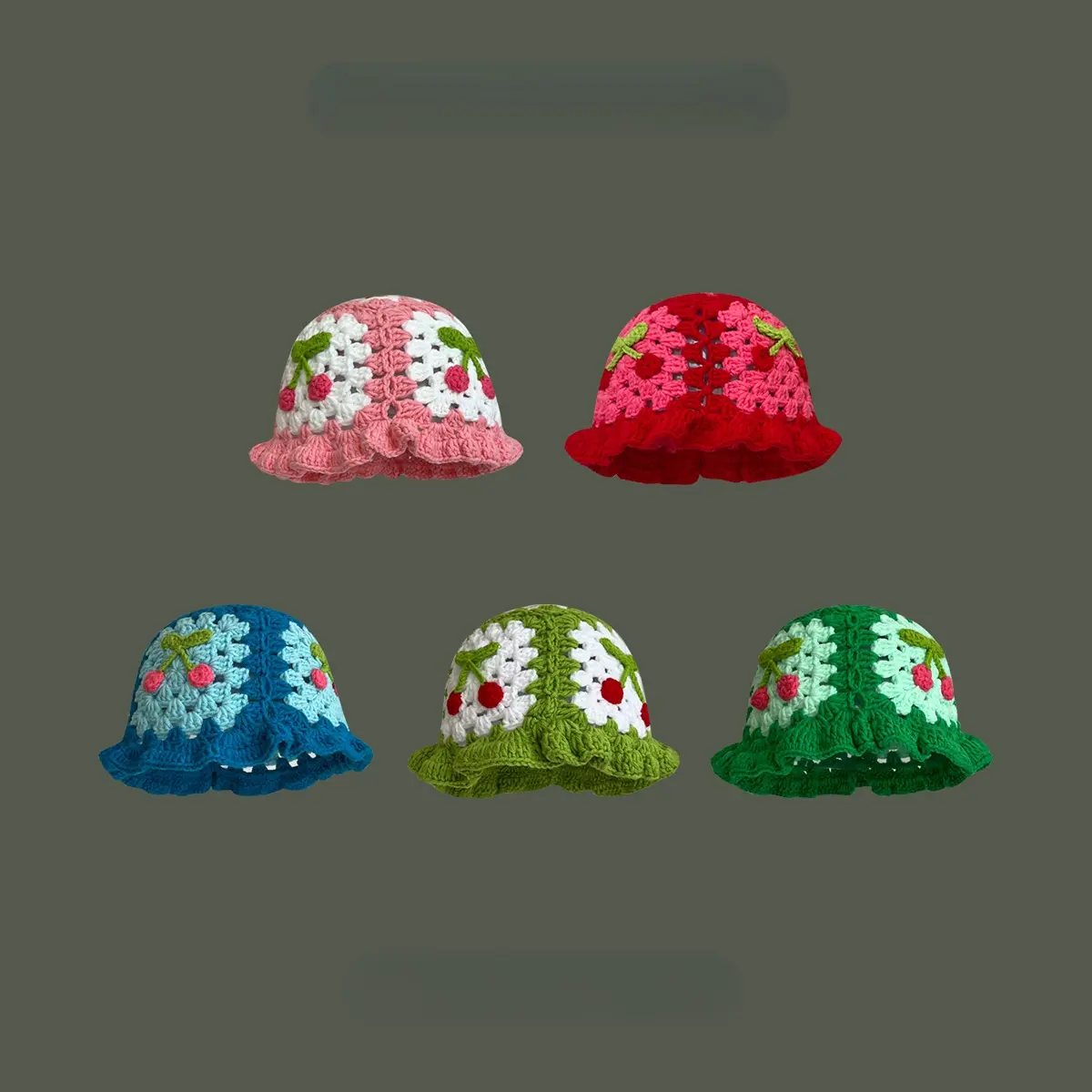 Handmade Crochet Flower Bucket Hat for Girls Korean Hot Travel Beach Panama Caps Design Knitted Hat Winter Beanie Wool Warm Cap