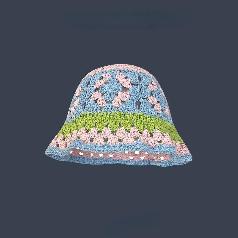 2023 Summer Flower  Crochet Hat Funny Novelty Beanies  Knit  Cap Bucket Hat Women Korean Style Panama Y2k Accessories