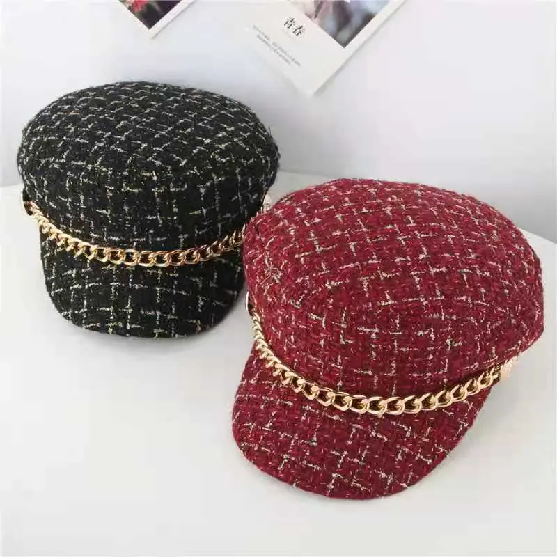 Spring and Autumn Beret Children's Xiaoxiang Wind Hat Korean Edition Trendy Style Octagonal Hat New Chain Retro Hat