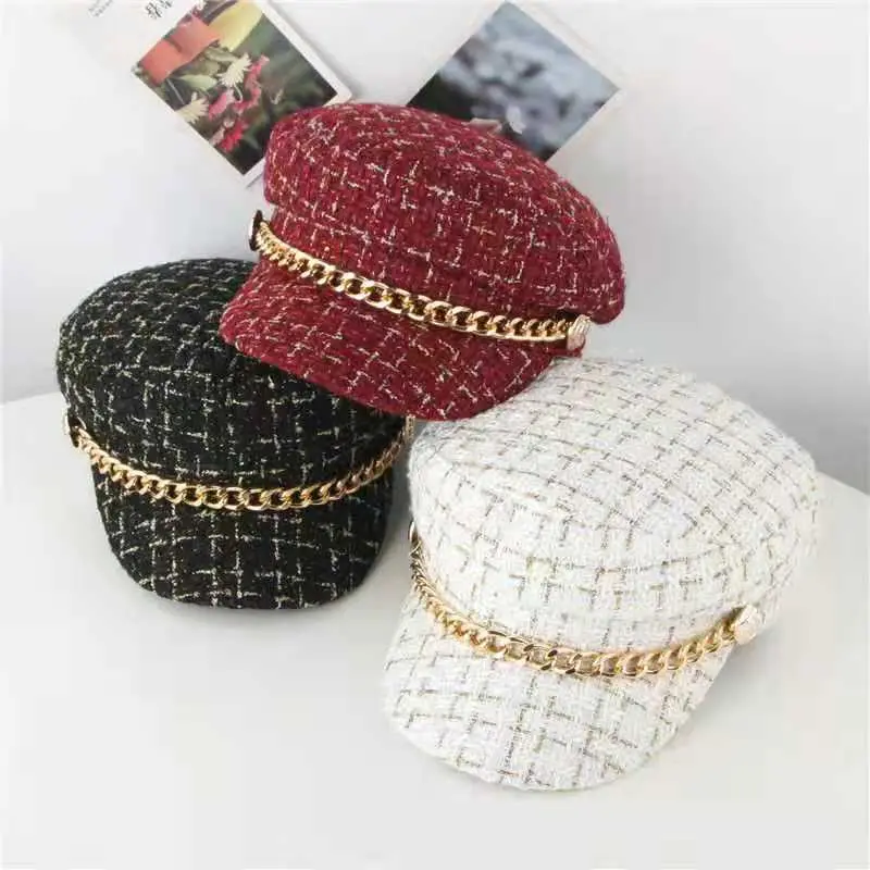 Spring and Autumn Beret Children's Xiaoxiang Wind Hat Korean Edition Trendy Style Octagonal Hat New Chain Retro Hat