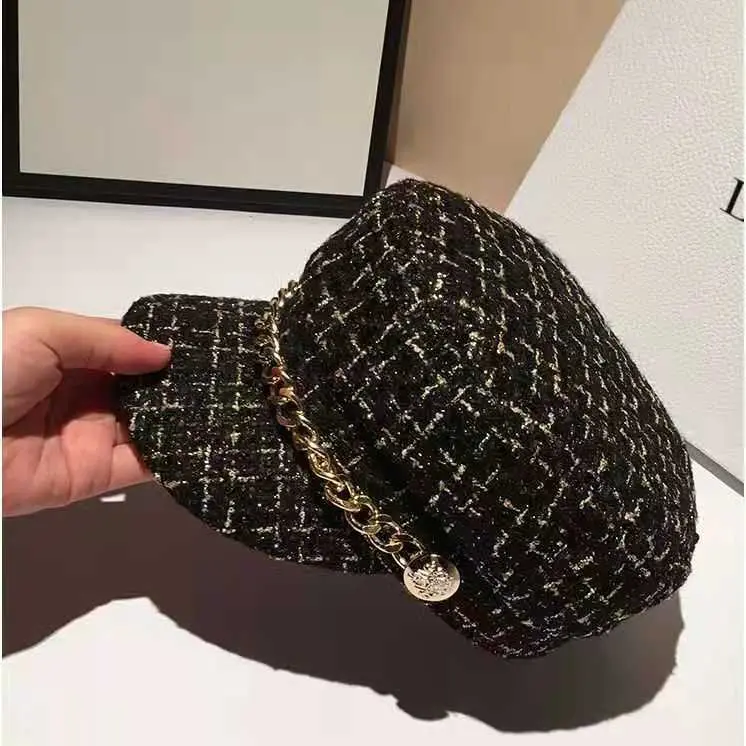 Spring and Autumn Beret Children's Xiaoxiang Wind Hat Korean Edition Trendy Style Octagonal Hat New Chain Retro Hat