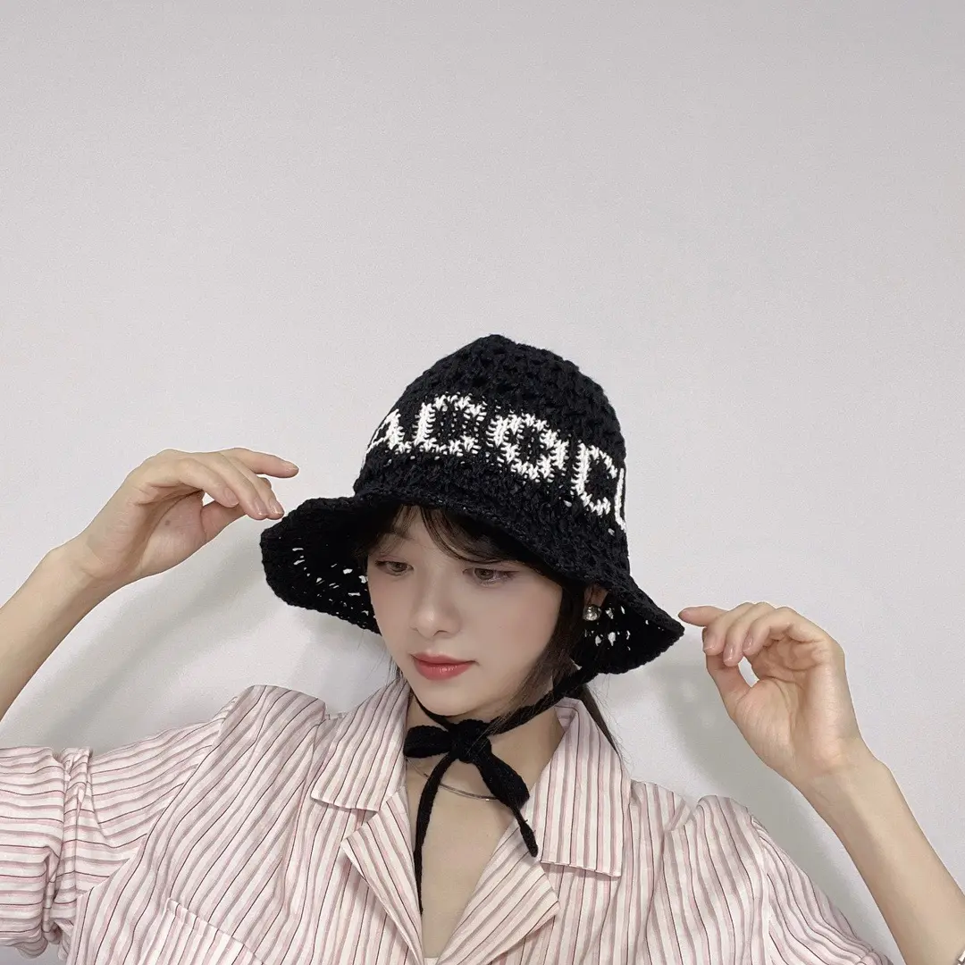 Korean Straw Hat For Women's Beach Outing Sun Hat, Women's Breathable Hollow Fisherman Hat, Large Brim Sun Hat