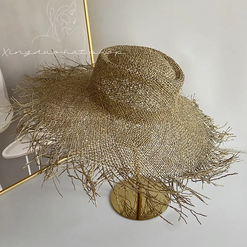 French Summer Women's Seaweed Salty Grass Panama Hat Vacation Beach Sunshade Sun Grass Hat