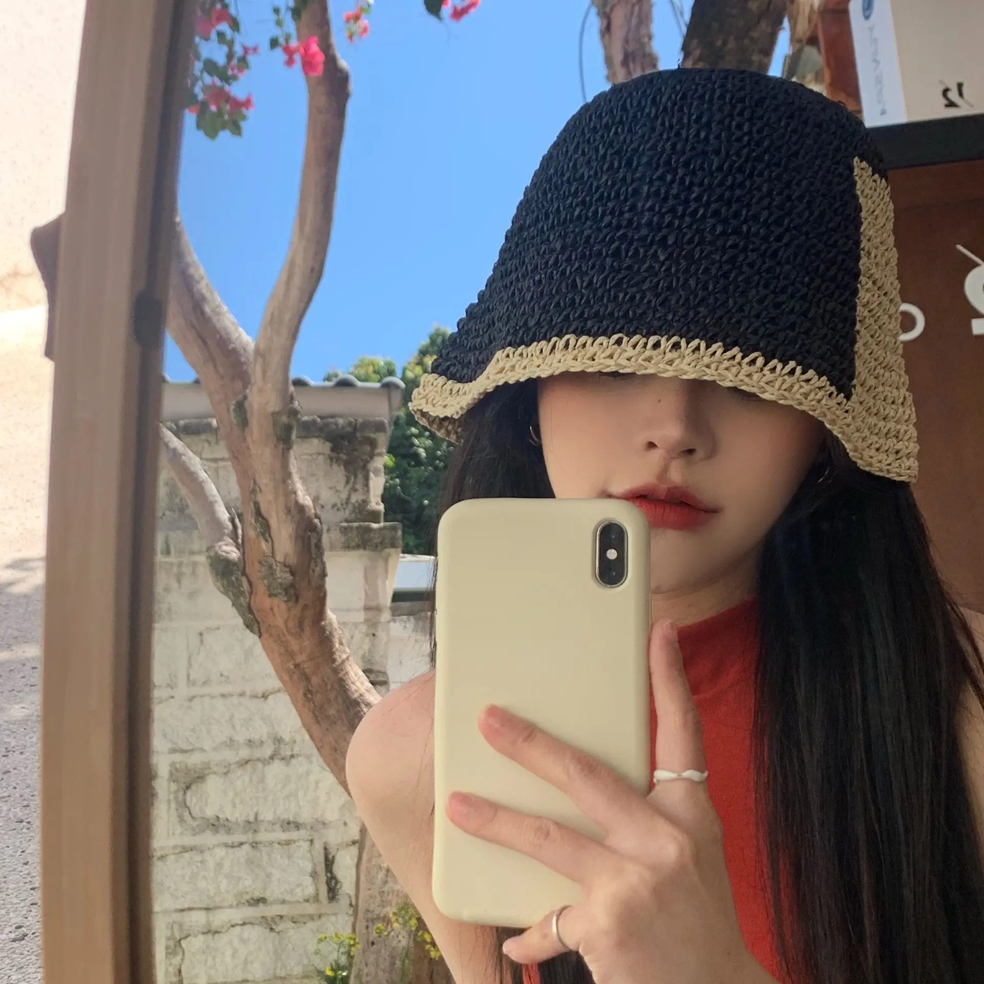 2022 New Summer Stitching Bucket Hat Female Hollow Breathable Straw Fisherman Hats Outdoor Leisure Sunshade Sunscreen Bob Cap
