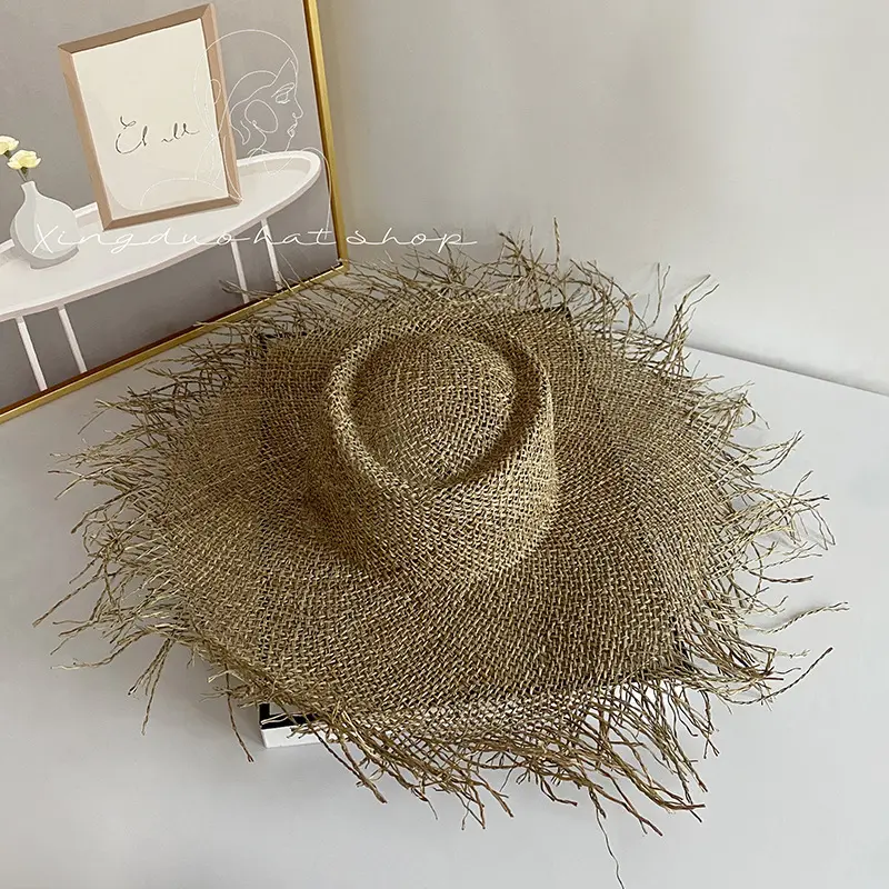 French Summer Women's Seaweed Salty Grass Panama Hat Vacation Beach Sunshade Sun Grass Hat