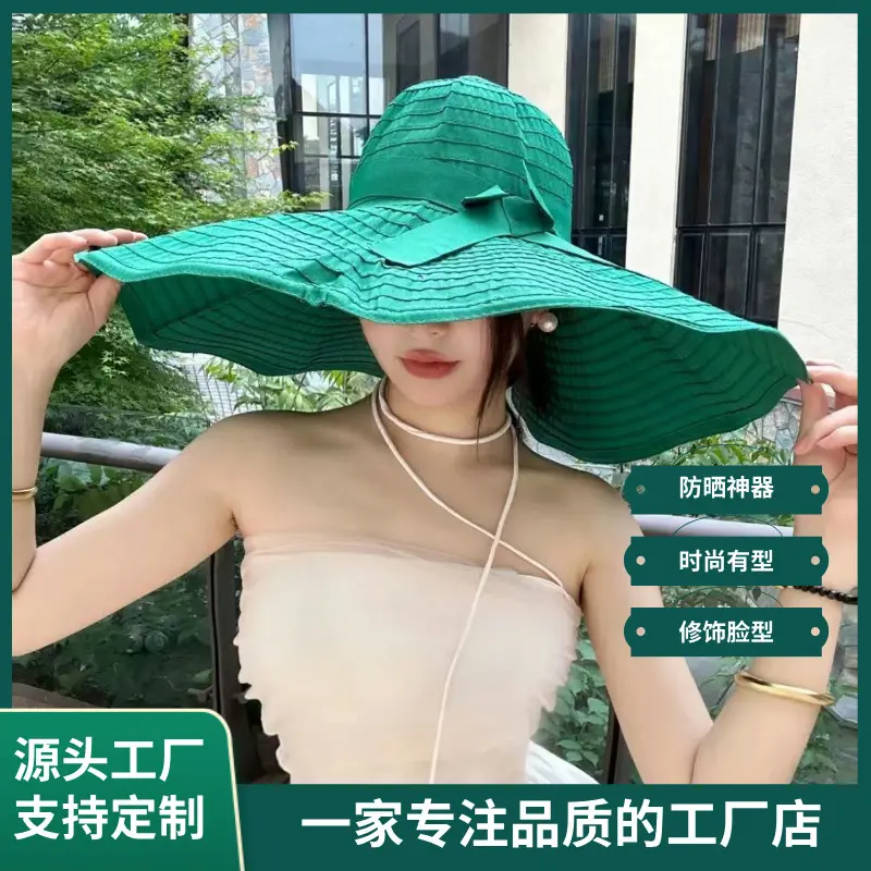Summer Fashion Foldable Sun Hat For Face Protection And Sun Protection, Fisherman Hat With Bow And Large Brim Outdoor Sun Hat
