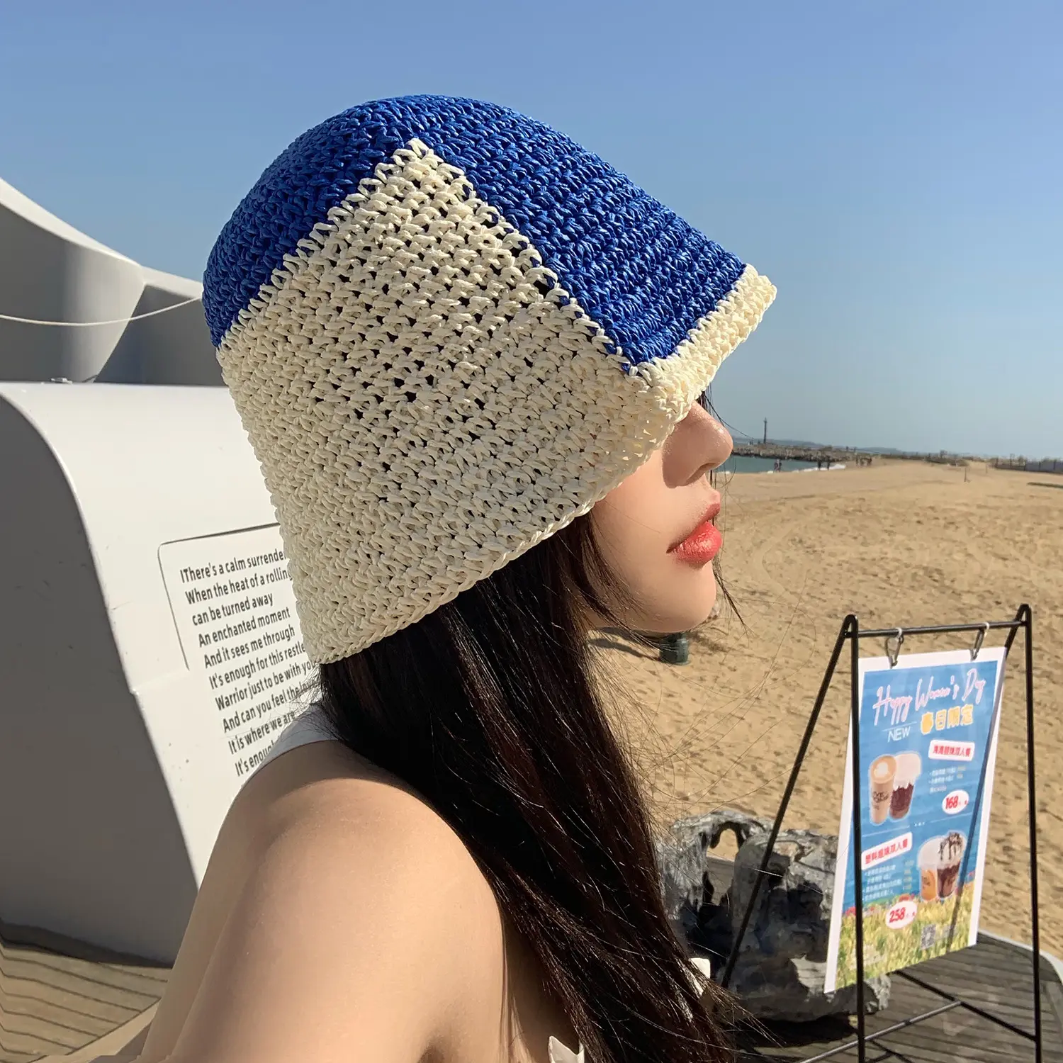 2022 New Summer Stitching Bucket Hat Female Hollow Breathable Straw Fisherman Hats Outdoor Leisure Sunshade Sunscreen Bob Cap