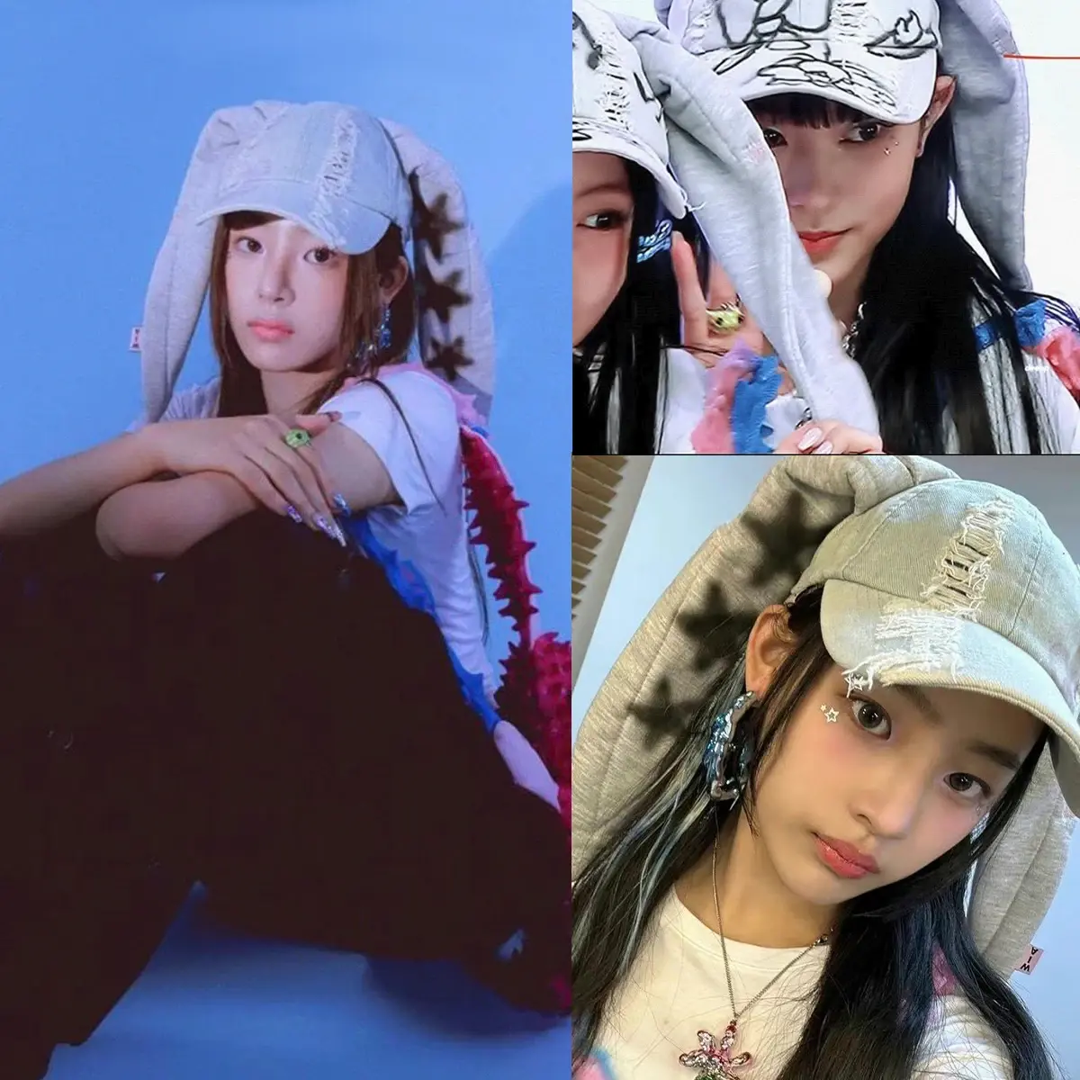 Hot Girl  Long Rabbit Ears Cowboy Baseball Hat Wash Graffiti Hip Hop Cap Women Men Party Team Baseball Cap