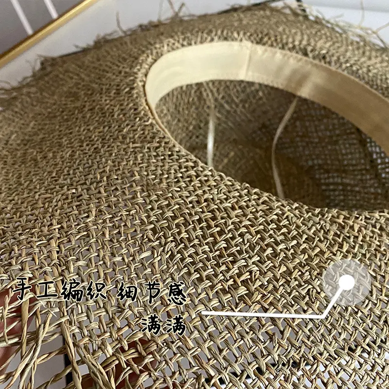 French Summer Women's Seaweed Salty Grass Panama Hat Vacation Beach Sunshade Sun Grass Hat