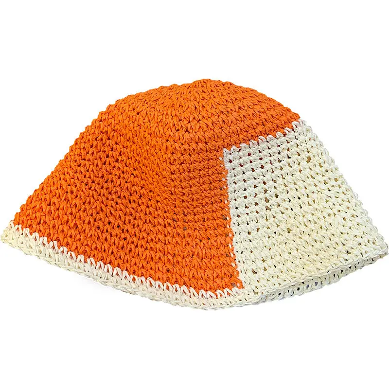 2022 New Summer Stitching Bucket Hat Female Hollow Breathable Straw Fisherman Hats Outdoor Leisure Sunshade Sunscreen Bob Cap
