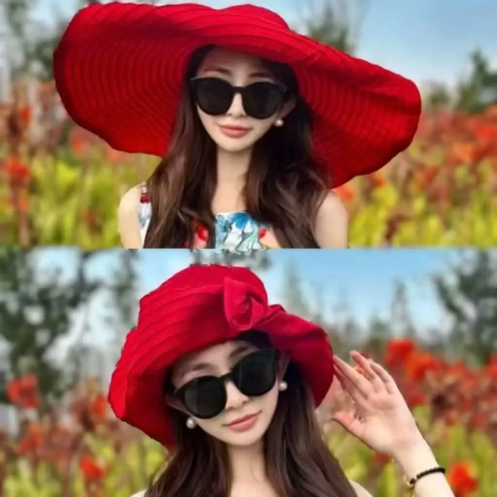 Summer Fashion Foldable Sun Hat For Face Protection And Sun Protection, Fisherman Hat With Bow And Large Brim Outdoor Sun Hat