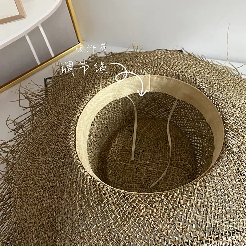 French Summer Women's Seaweed Salty Grass Panama Hat Vacation Beach Sunshade Sun Grass Hat