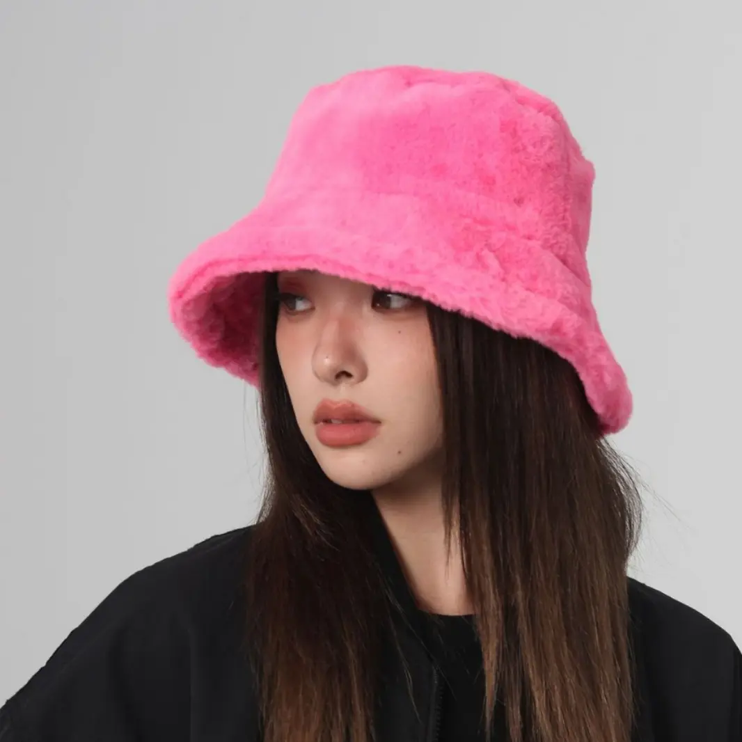 New Solid Color Imitation Rabbit Fur Autumn And Winter Fisherman Hat Women's High-quality Warm Hat Outdoor Panama Hat ​