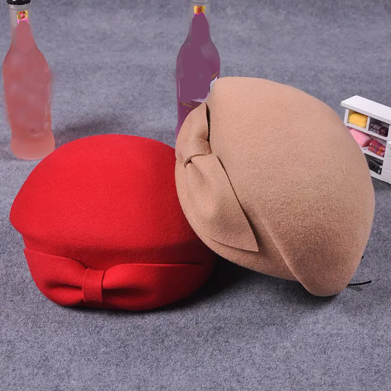 Eleganc 100% wool Vintage Warm Wool Winter Beret Women Stewardess Cap French Artist Beanie Hat For Sweet Girl Gift  Cap