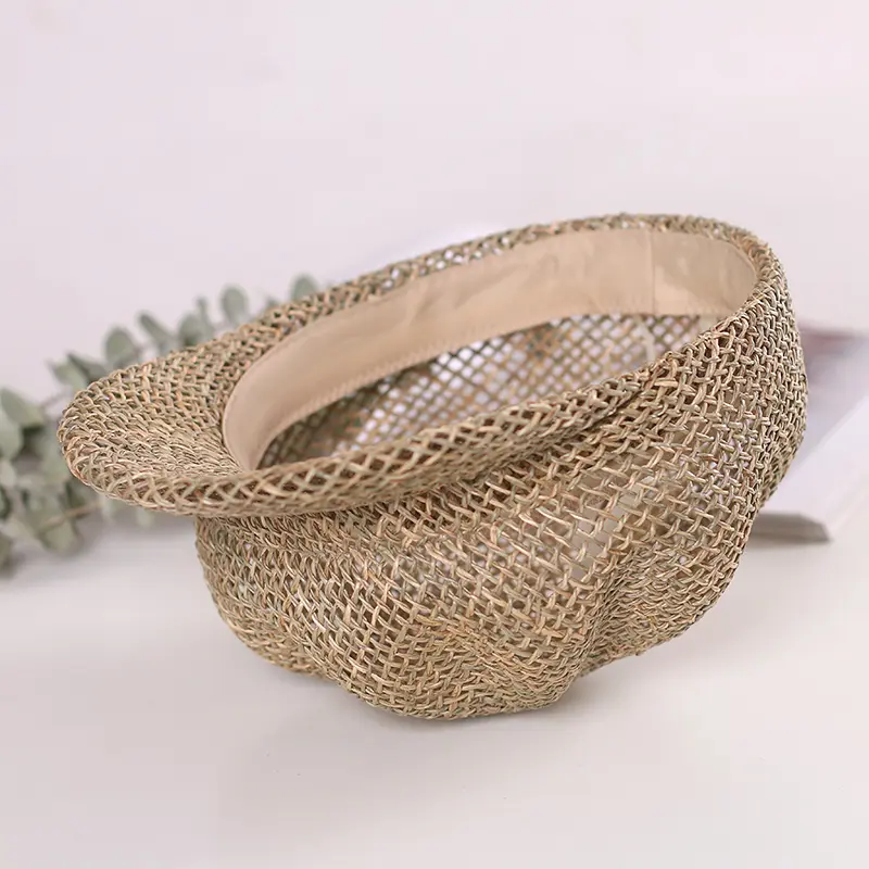 2022 Hand-woven  fashion Straw Women Summer Thin Newsboy Cap Painter Rope Knitted Beret Mesh Breathable Beach straw hat
