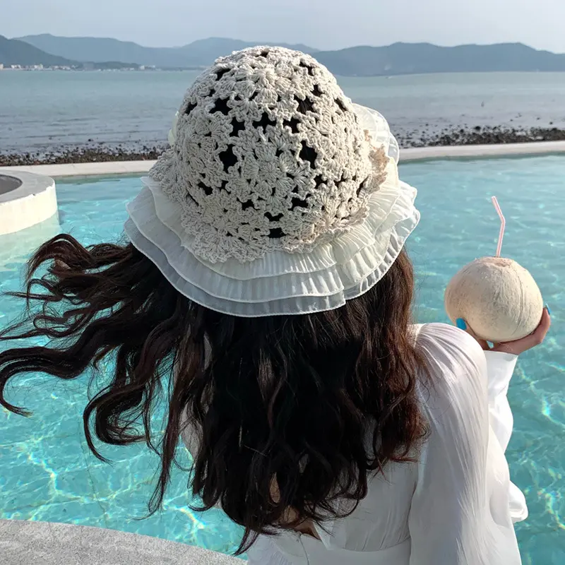 Hats For Women in All Seasons, Handmade Cotton Hats, Small And Fresh Lace Fisherman Hats, Korean Version, Versatile Sun Hat