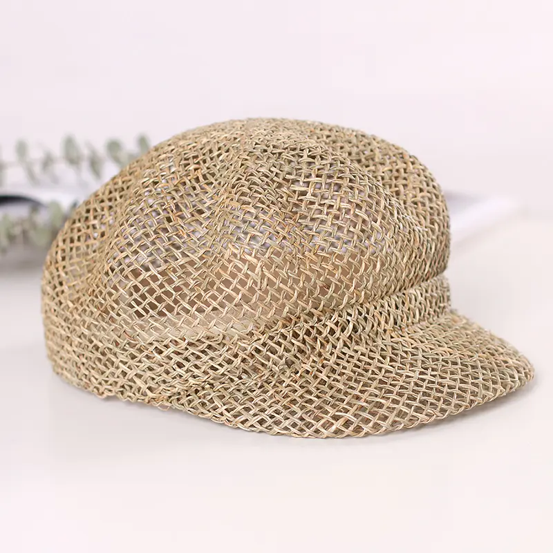 2022 Hand-woven  fashion Straw Women Summer Thin Newsboy Cap Painter Rope Knitted Beret Mesh Breathable Beach straw hat