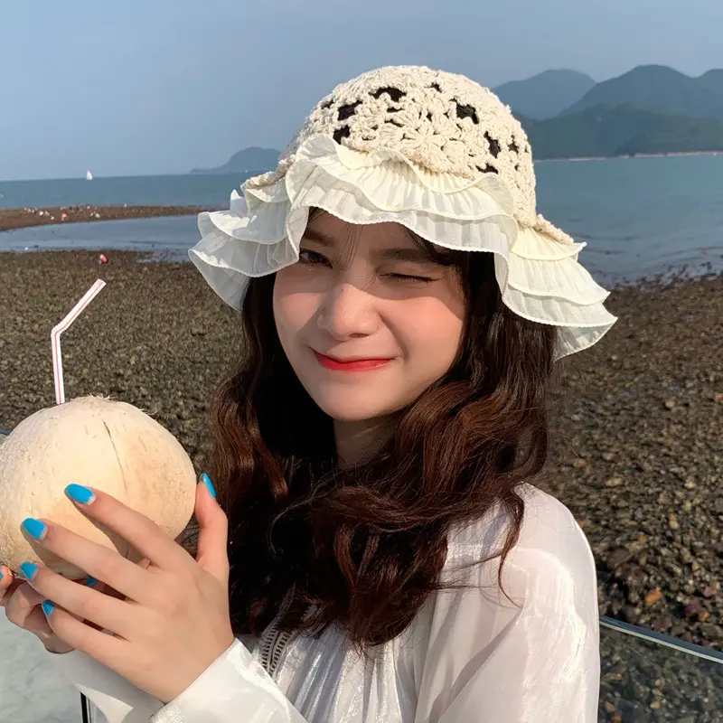 Hats For Women in All Seasons, Handmade Cotton Hats, Small And Fresh Lace Fisherman Hats, Korean Version, Versatile Sun Hat