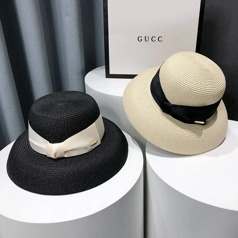 French Hepburn Style Straw Hat For Women, Summer Face Covering Sun Hat, UV Resistant Beach Vacation Sun Hat