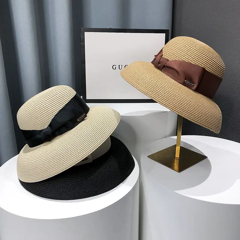 French Hepburn Style Straw Hat For Women, Summer Face Covering Sun Hat, UV Resistant Beach Vacation Sun Hat