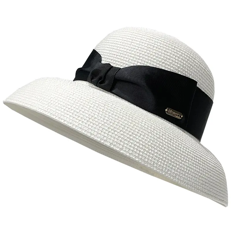 French Hepburn Style Straw Hat For Women, Summer Face Covering Sun Hat, UV Resistant Beach Vacation Sun Hat