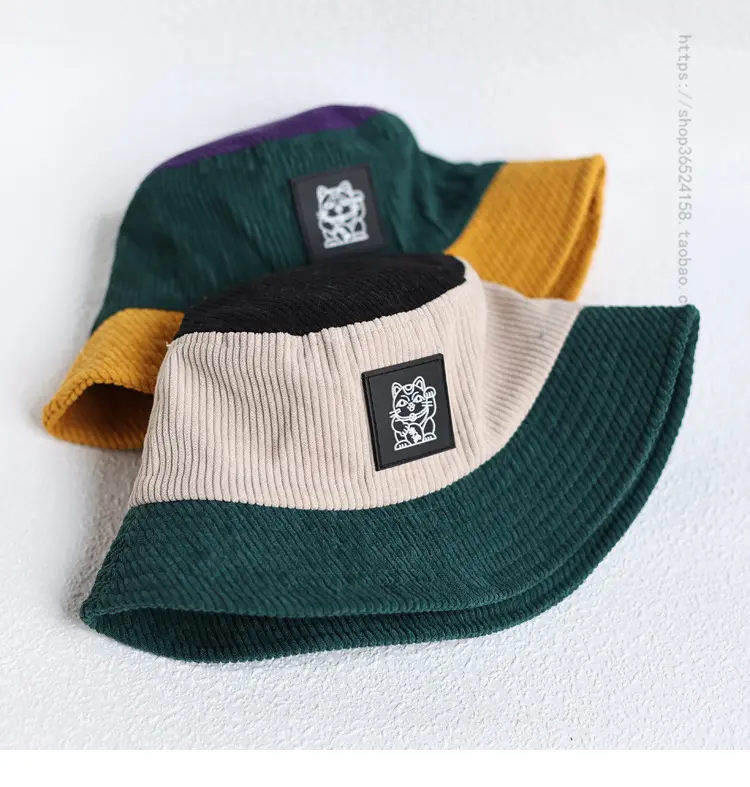 Corduroy Fisherman's Hat for Women Spring and Autumn Japanese Style Colored Retro Versatile Big Head Waist Sunshade Casual Hat