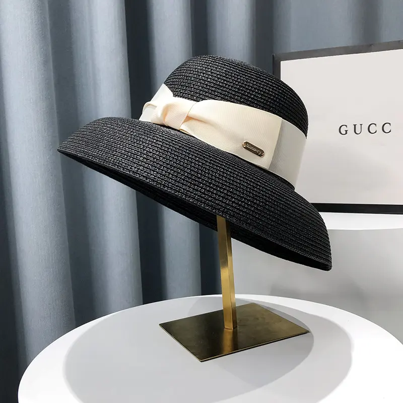 French Hepburn Style Straw Hat For Women, Summer Face Covering Sun Hat, UV Resistant Beach Vacation Sun Hat