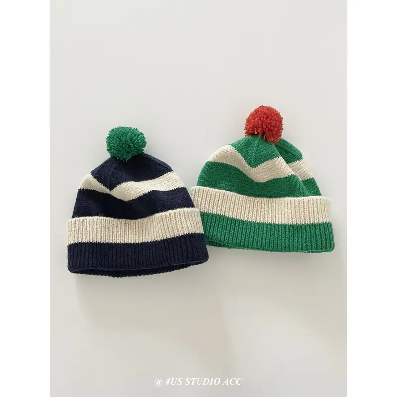Advanced Striped Contrasting Knitted Hat For Women In Autumn And Winter, Korean Style Trendy Couple Versatile Woolen Hat